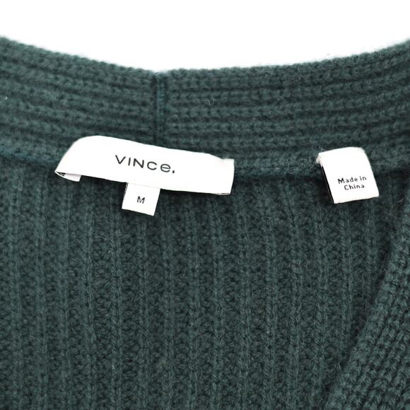 Vince Women Dark Green Wool/Cashmere V-neck Cable Knit Relaxed Sweater Size M - Picture 5 of 6